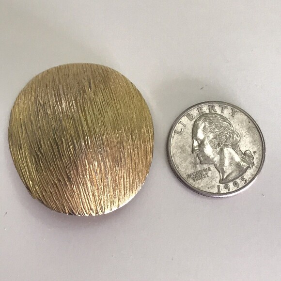 Vintage Clip On Earrings Brushed Goldtone Large Round textured 1980s FLAWED - Picture 2 of 12